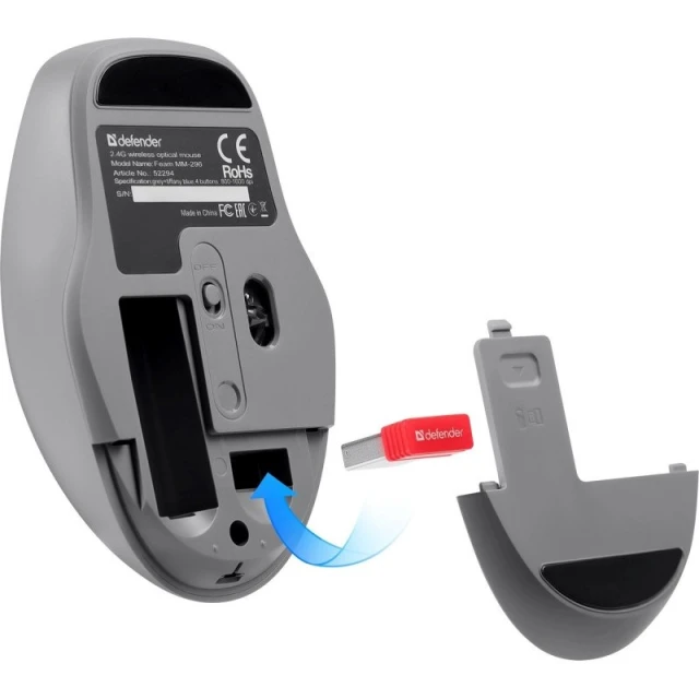 Миша Defender Feam MM-296 бездротова RF Silent Click Mint (4745090825251)