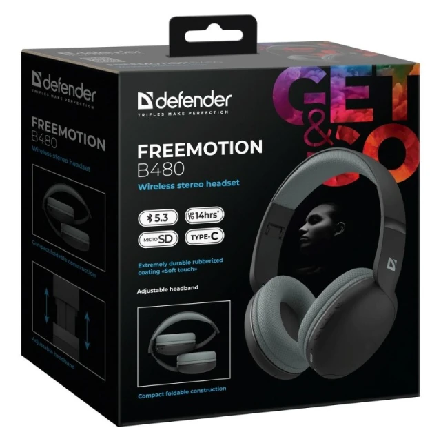 Навушники Defender FreeMotion B480 Bluetooth Black (4745091890876)
