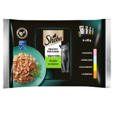 Влажный корм для кошек Sheba Fine Flakes с белой рыбой, лососем, индейкой, курицей 4 шт x 85 г (4770608257132)