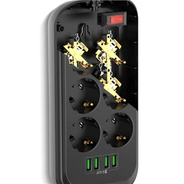 Зарядна станція ColorWay CW-CHE64B 6 розеток 4 USB 2 м Black (4823094917933)