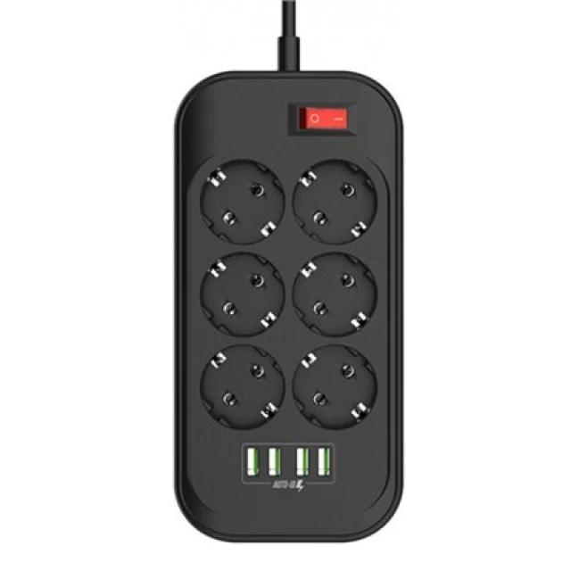 Зарядна станція ColorWay CW-CHE64B 6 розеток 4 USB 2 м Black (4823094917933)