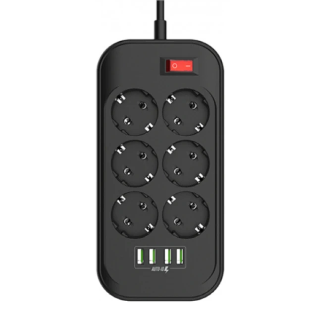 Зарядна станція ColorWay CW-CHE64B 6 розеток 4 USB 2 м Black (4823094917933)
