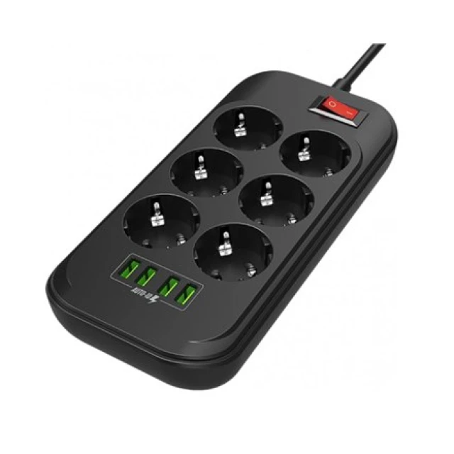 Зарядна станція ColorWay CW-CHE64B 6 розеток 4 USB 2 м Black (4823094917933)
