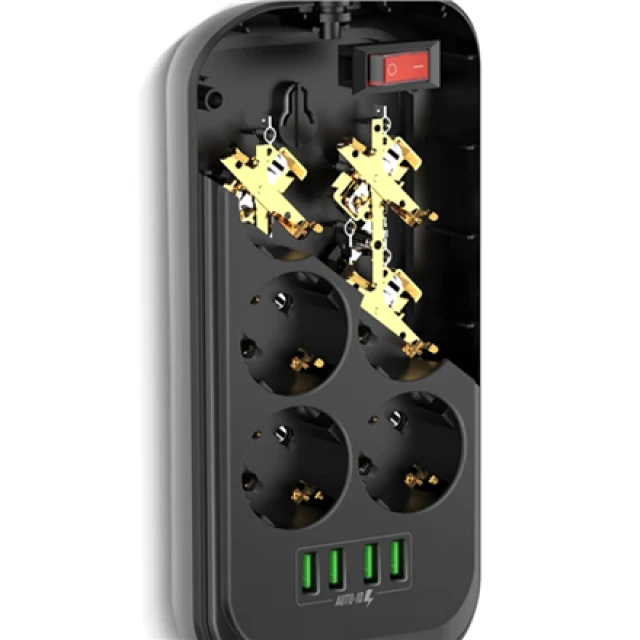 Зарядна станція ColorWay CW-CHE64B 6 розеток 4 USB 2 м Black (4823094917933)