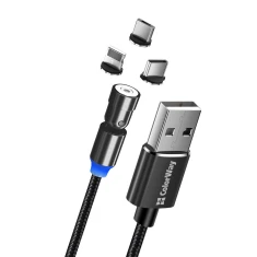 Кабель ColorWay CW-CBUU037-BK 3-в-1 Lightning + Micro USB + USB-C магнитный 540° 2.4А 1 м Black (4823108608703)