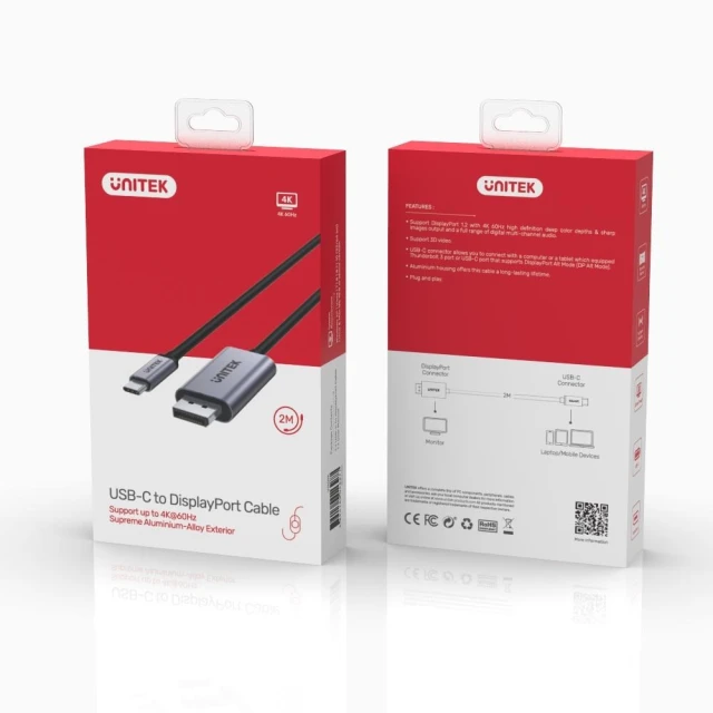 Адаптер Unitek USB-C на DisplayPort 1.2 4K 60Hz 1,8 м (4894160046277)