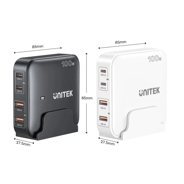 Зарядна станція Unitek P1229ABK01-EU GaN 100 Вт 2x USB-A 2x USB-C Black (4894160051066)