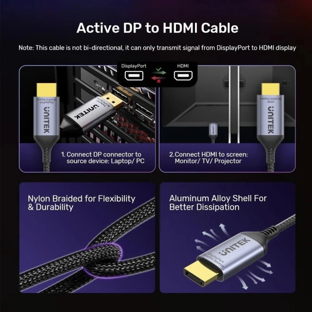 Кабель Unitek DisplayPort to HDMI 2.1 8K 1.8 м (4894160052230)