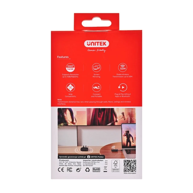 Бездротовий передавач Unitek HDMI USB-C до 50 м Black (4894160052384)