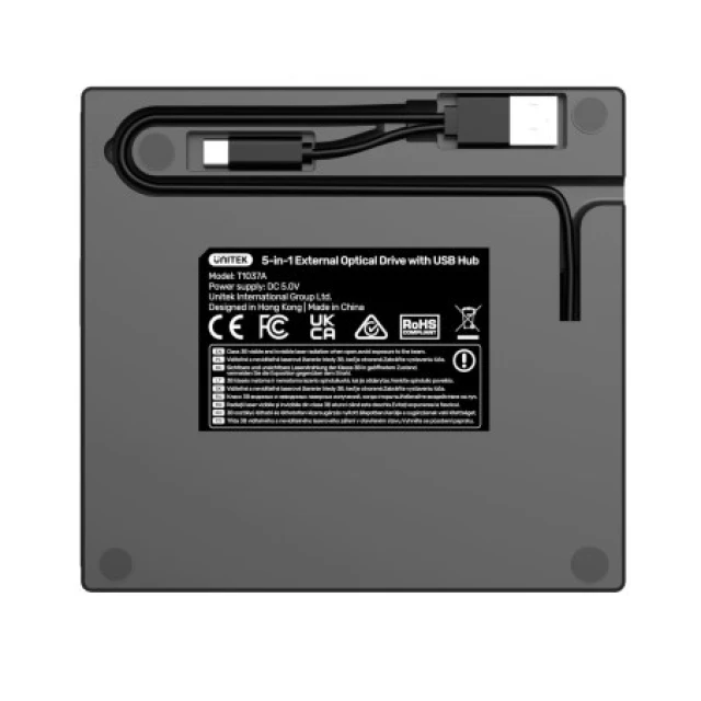 Внешний Unitek DVD/CD привод USB 5 Gbps с хабом и кардридером SD (4894160054401)
