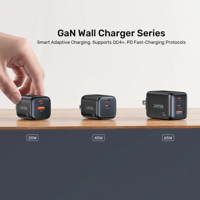 Мережевий зарядний пристрій Unitek GaN USB-C + USB-A 20 Вт Black (4894160060259)