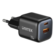 Мережевий зарядний пристрій Unitek GaN USB-C + USB-A 20 Вт Black (4894160060259)