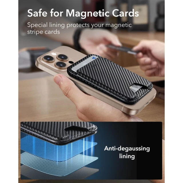 Гаманець ESR Classic RFID Magnetic Wallet Stand Carbon Fiber Black (4894240217160)