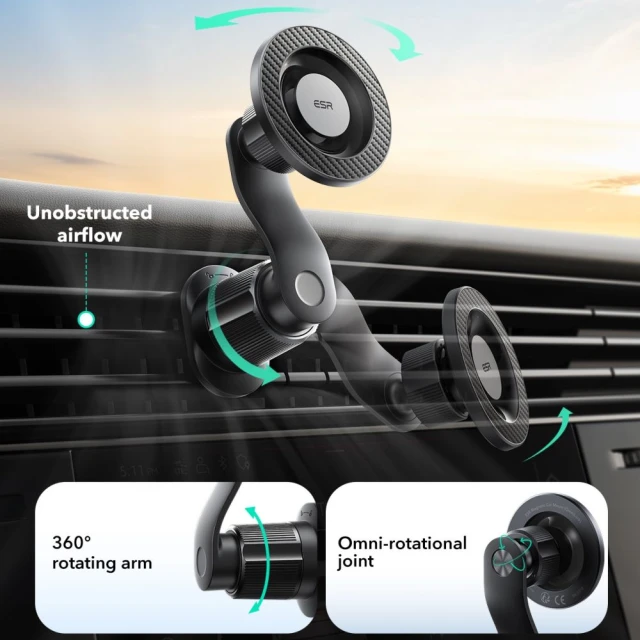 Автотримач ESR Omnilock Magnetic вентиляційна решітка чорний with MagSafe (4894240262764)