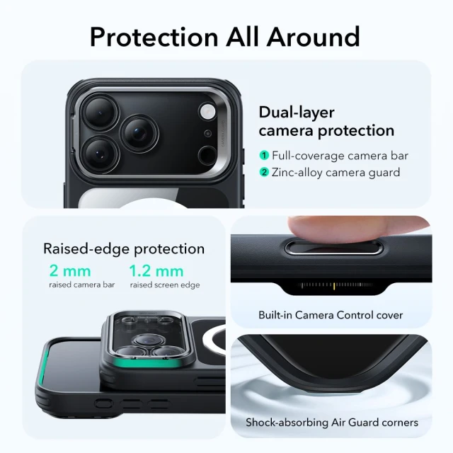 Чохол ESR Classic Hybrid Kickstand для iPhone 17 Pro Max Clear Black with MagSafe (4894240283301)