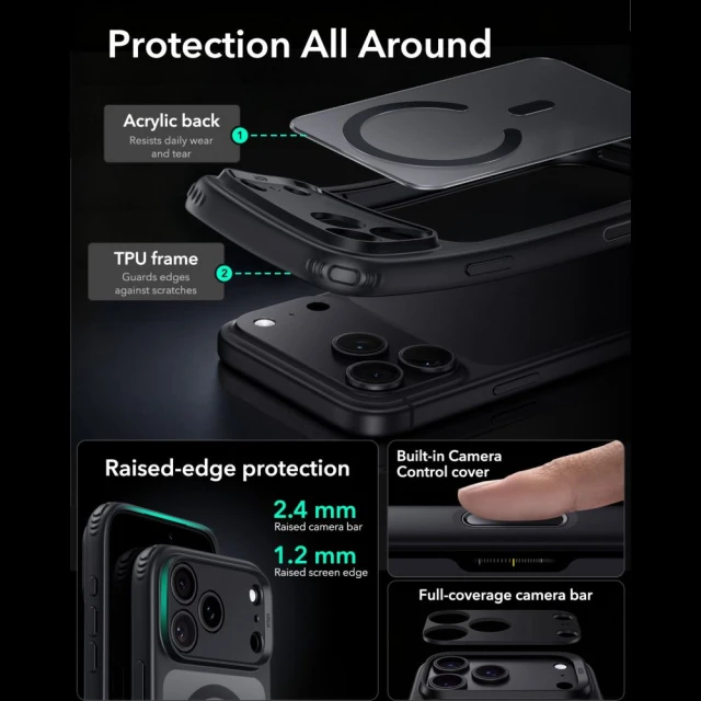 Чохол ESR Classic Hybrid для iPhone 18 Pro | 17 Pro Black with MagSafe (4894240303214)