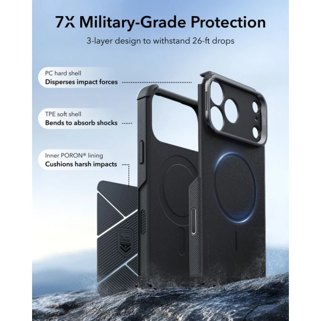 Чохол ESR Cyber Tough Kickstand для iPhone 18 Pro | 17 Pro Black (4894240303825)
