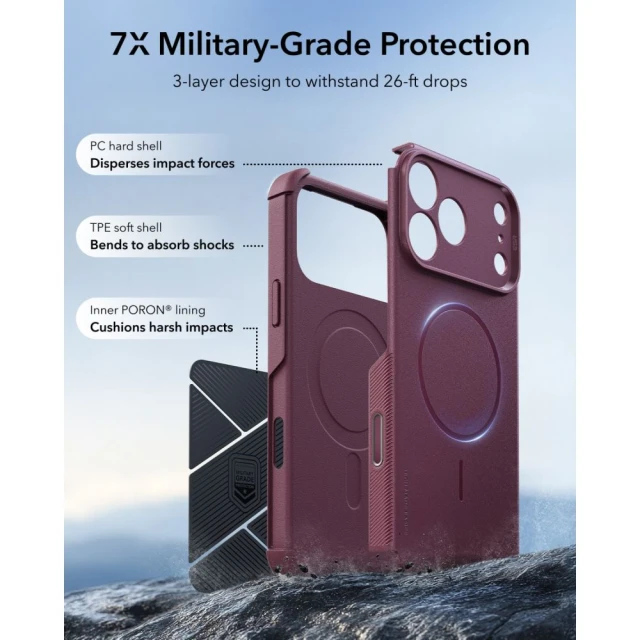 Чохол ESR Cyber Tough для iPhone 18 Pro Max | 17 Pro Max Burgundy with MagSafe (4894240303856)