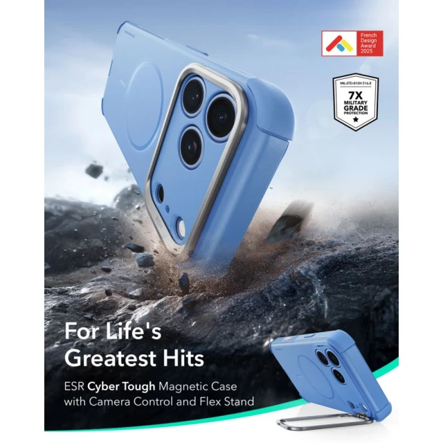 Чохол ESR Cyber Tough Kickstand MagSafe для Apple iPhone 17 Pro Light Blue (4894240303979)