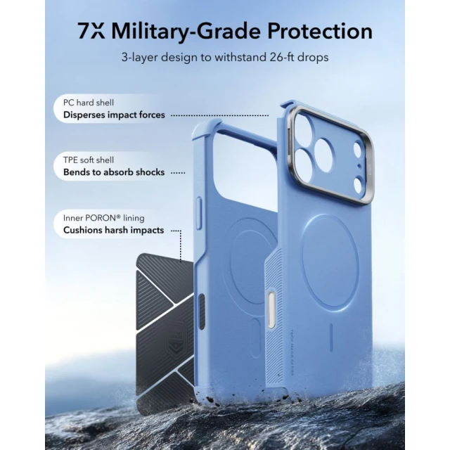 Чохол ESR Cyber Tough Kickstand MagSafe для Apple iPhone 17 Pro Light Blue (4894240303979)