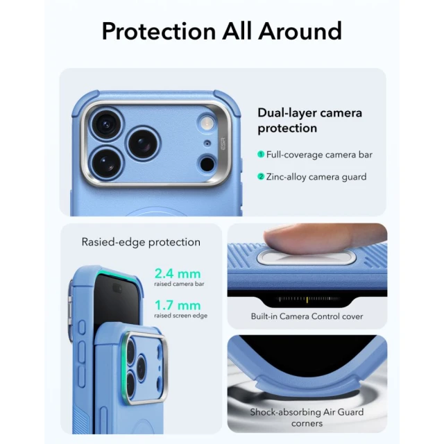 Чохол ESR Cyber Tough Kickstand MagSafe для Apple iPhone 17 Pro Light Blue (4894240303979)