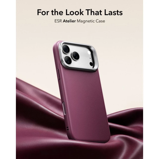 Чохол ESR Leather Kickstand MagSafe для Apple iPhone 17 Pro Max Deep Burgundy (4894240304068)