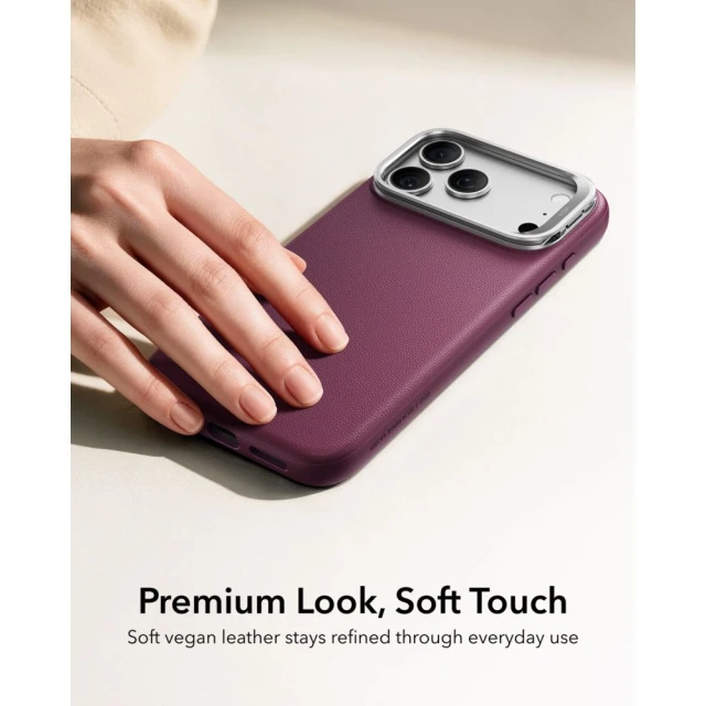 Чохол ESR Leather Kickstand MagSafe для Apple iPhone 17 Pro Max Deep Burgundy (4894240304068)