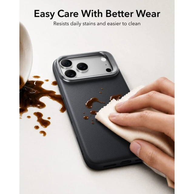Чохол ESR Leather Kickstand для iPhone 18 Pro | 17 Pro Black with MagSafe (4894240304129)