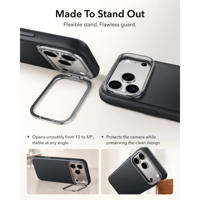 Чохол ESR Leather Kickstand для iPhone 18 Pro Max | 17 Pro Max Black with MagSafe (4894240304181)
