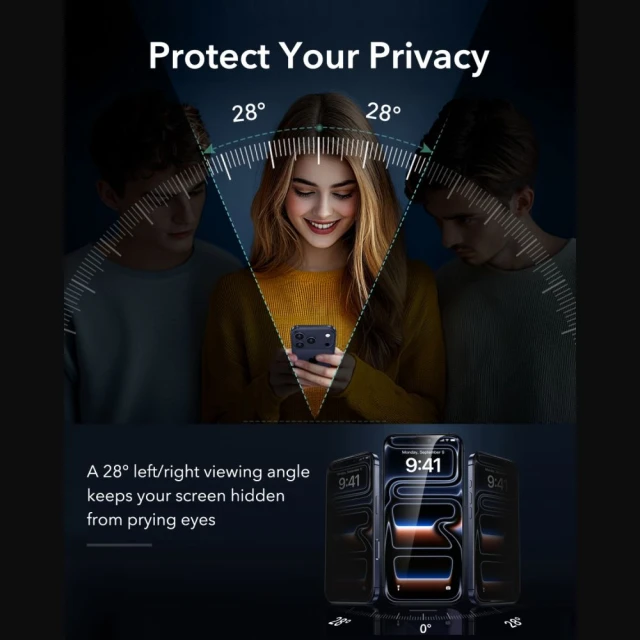 Захисне скло ESR Ultrafit Armorite Privacy для iPhone 18 Pro Black (2 pack) (4894240305843)