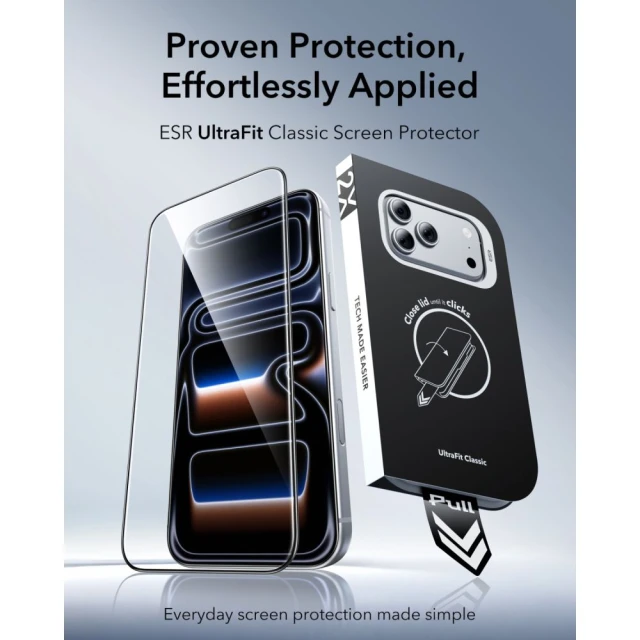 Захисне скло ESR Ultrafit Classic (2 pack) для iPhone 18 Pro | 17 Pro Black (4894240306703)