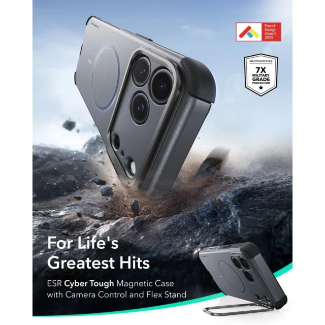 Чехол ESR Cyber Tough Kickstand для iPhone 18 Pro | 17 Pro Grey (4894240307892)