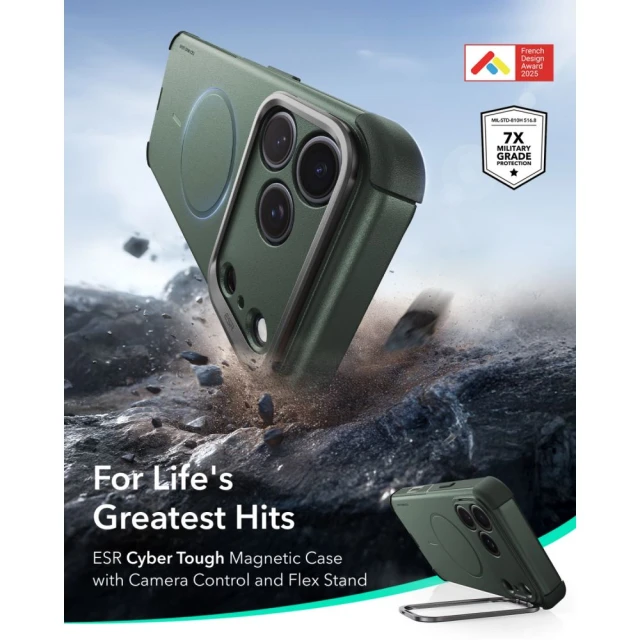 Чохол ESR Cyber Tough Kickstand для iPhone 18 Pro | 17 Pro Green with MagSafe (4894240307939)