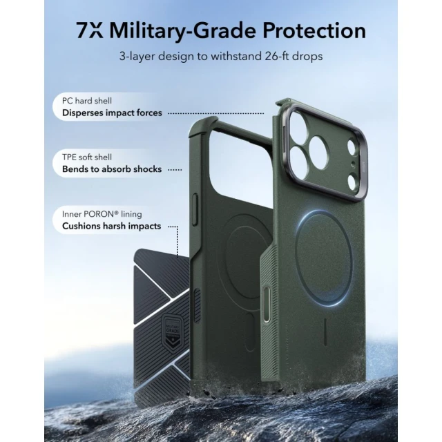 Чохол ESR Cyber Tough Kickstand для iPhone 18 Pro | 17 Pro Green with MagSafe (4894240307939)