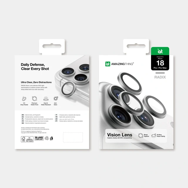 Захисне скло для камери AmazingThing Radix Vision Lens для iPhone 18 Pro | 18 Pro Max Silver (4896238012504)