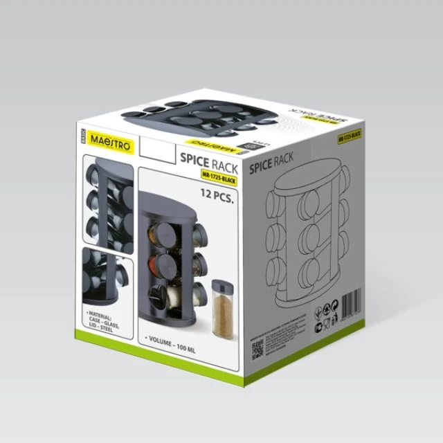 Набір контейнерів для спецій Maestro MR-1725 12 шт Black (4897144671076)
