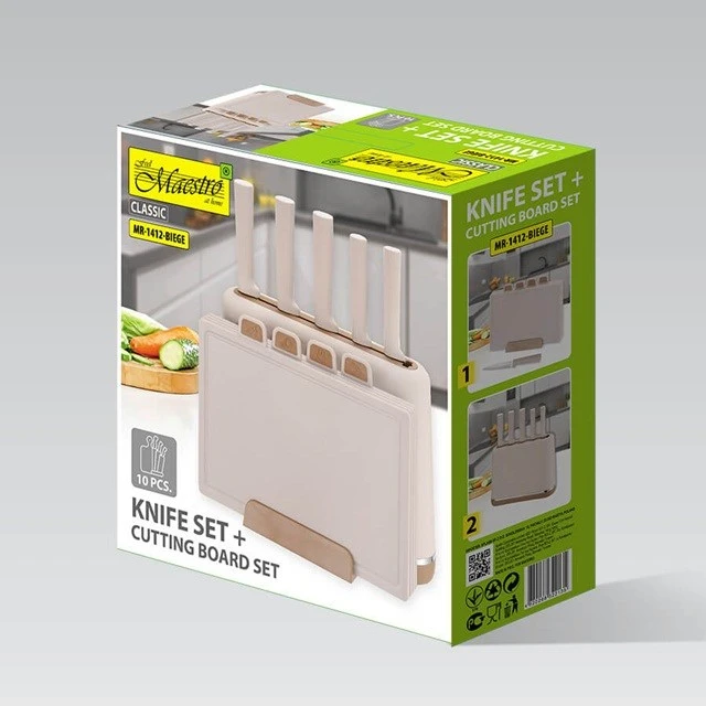 Набір ножів + дощок Maestro MR-1412 Beige (4897144673599)