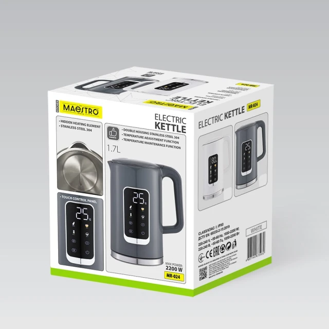 Електрочайник Maestro MR-024 з регулюванням температури 1,7 л 2200 Вт White (4897144675982)