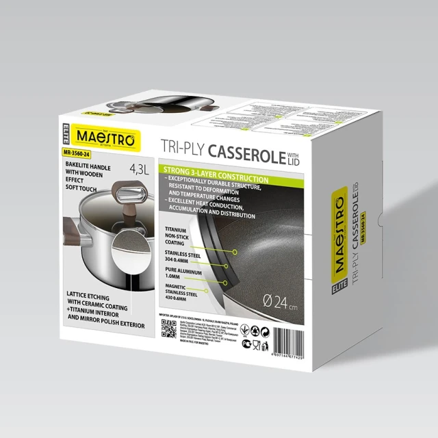 Каструля з кришкою Maestro TITANCORE 24 см 4,3 л (4897144677429)