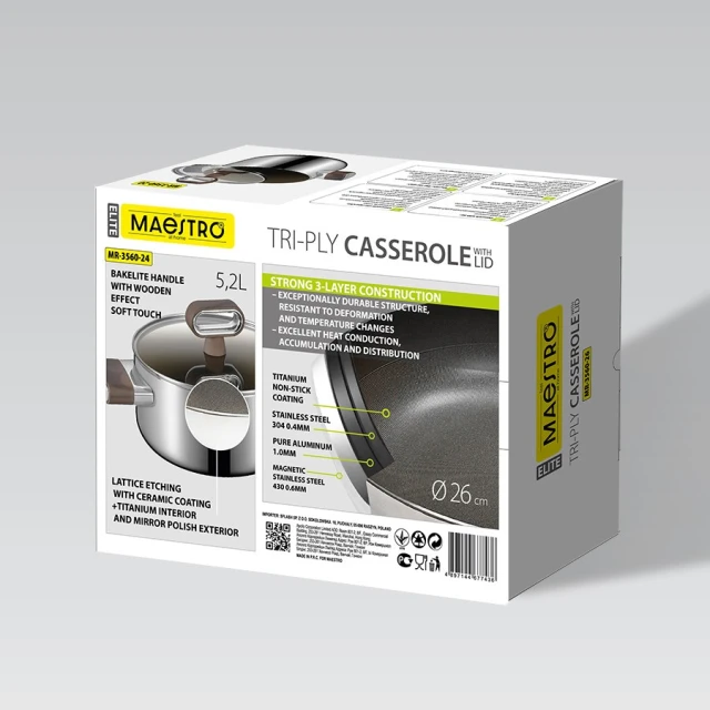 Каструля з кришкою Maestro TITANCORE 26 см 5,2 л (4897144677436)