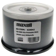 Диск Maxell CD-R 700 MB 52x 80 хв для друку шпиндель 50 шт (4902580508364)