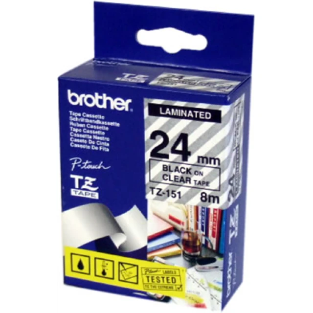 Стрічка Brother TZe-151 ламінована 24 мм x 8 м Black на прозорому (4977766684996)
