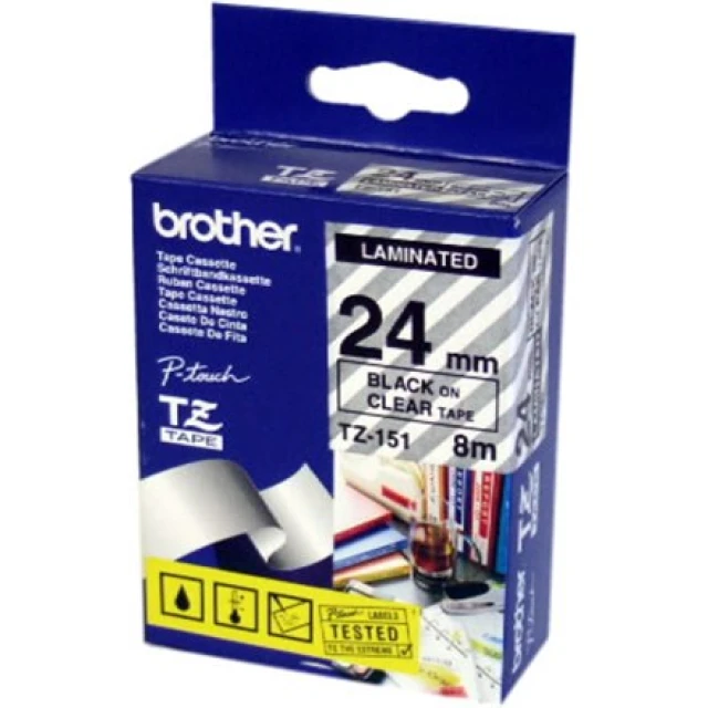 Стрічка Brother TZe-151 ламінована 24 мм x 8 м Black на прозорому (4977766684996)