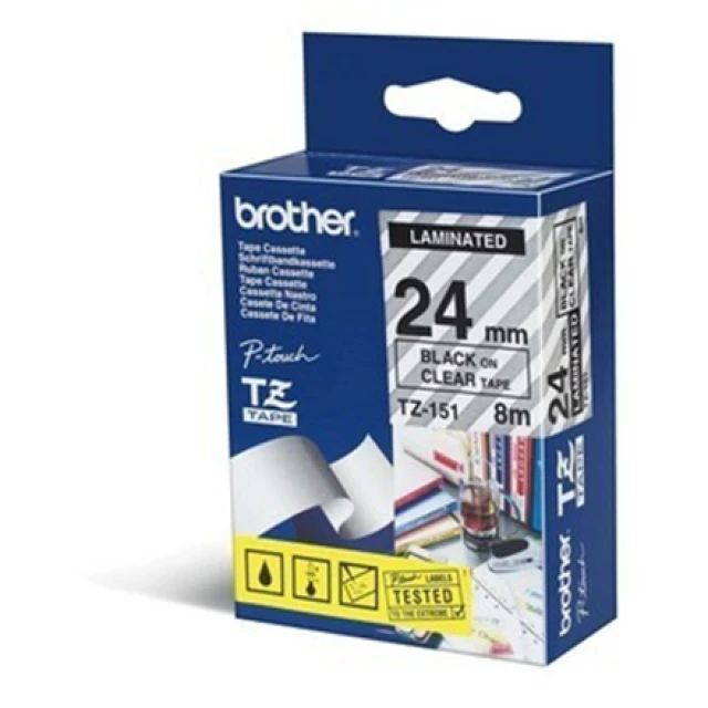 Стрічка Brother TZe-151 ламінована 24 мм x 8 м Black на прозорому (4977766684996)