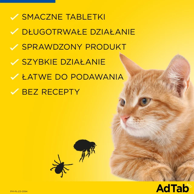 Таблетки від бліх і кліщів для котів Elanco AdTab 2–8 кг 48 мг (5420036974208)