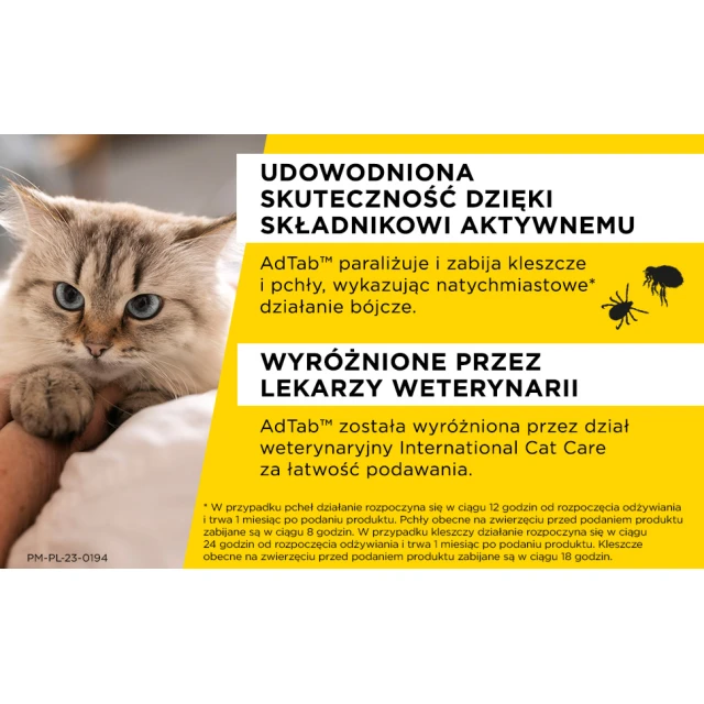 Таблетки від бліх і кліщів для котів Elanco AdTab 2–8 кг 48 мг (5420036974208)