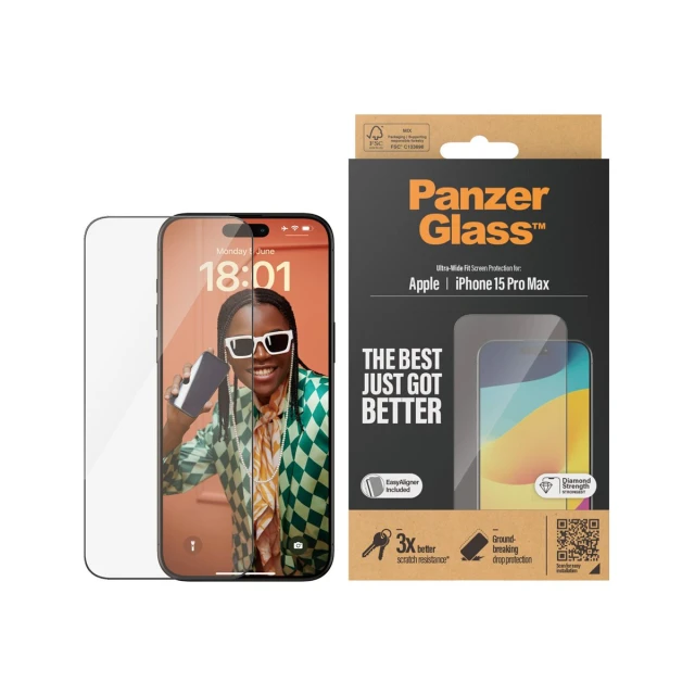 Захисне скло PanzerGlass Ultra-Wide Fit з позиціонером для iPhone 15 Pro Max (2812)
