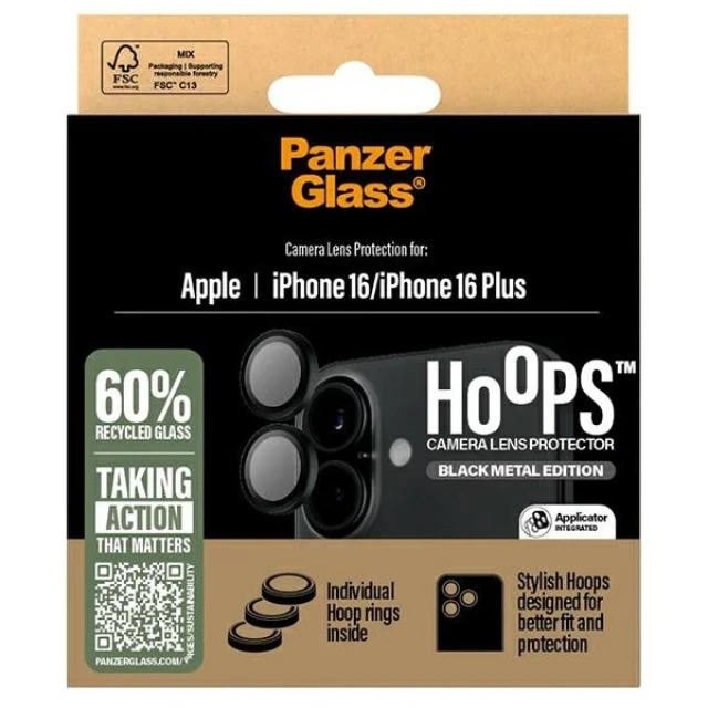 Захисне скло для камери PanzerGlass Hoops Black Lens Protector для iPhone 16 / 16 Plus Black (1283)