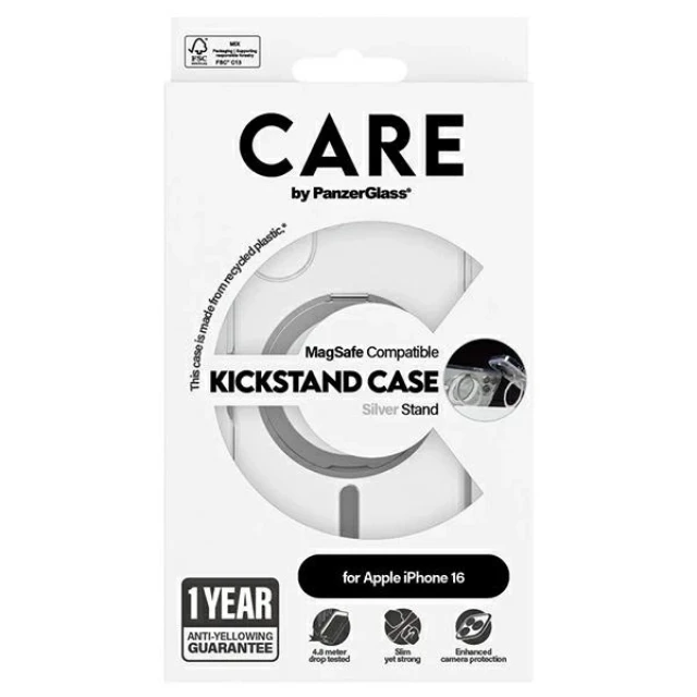 Чехол PanzerGlass Feature Kickstand Case для iPhone 16 Silver with MagSafe (1325)