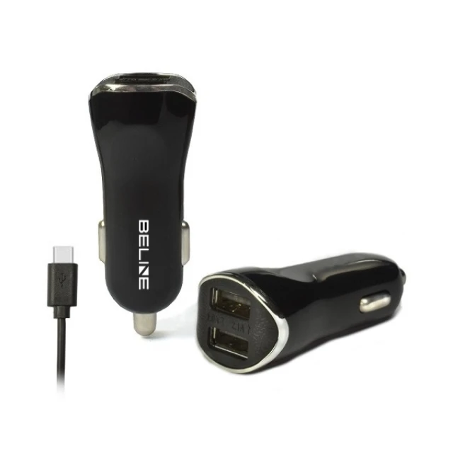 Автомобільний зарядний пристрій Beline CC10 Dual Charger USB 2.1A with USB Type-C Cable 1m Black (5900168331211)